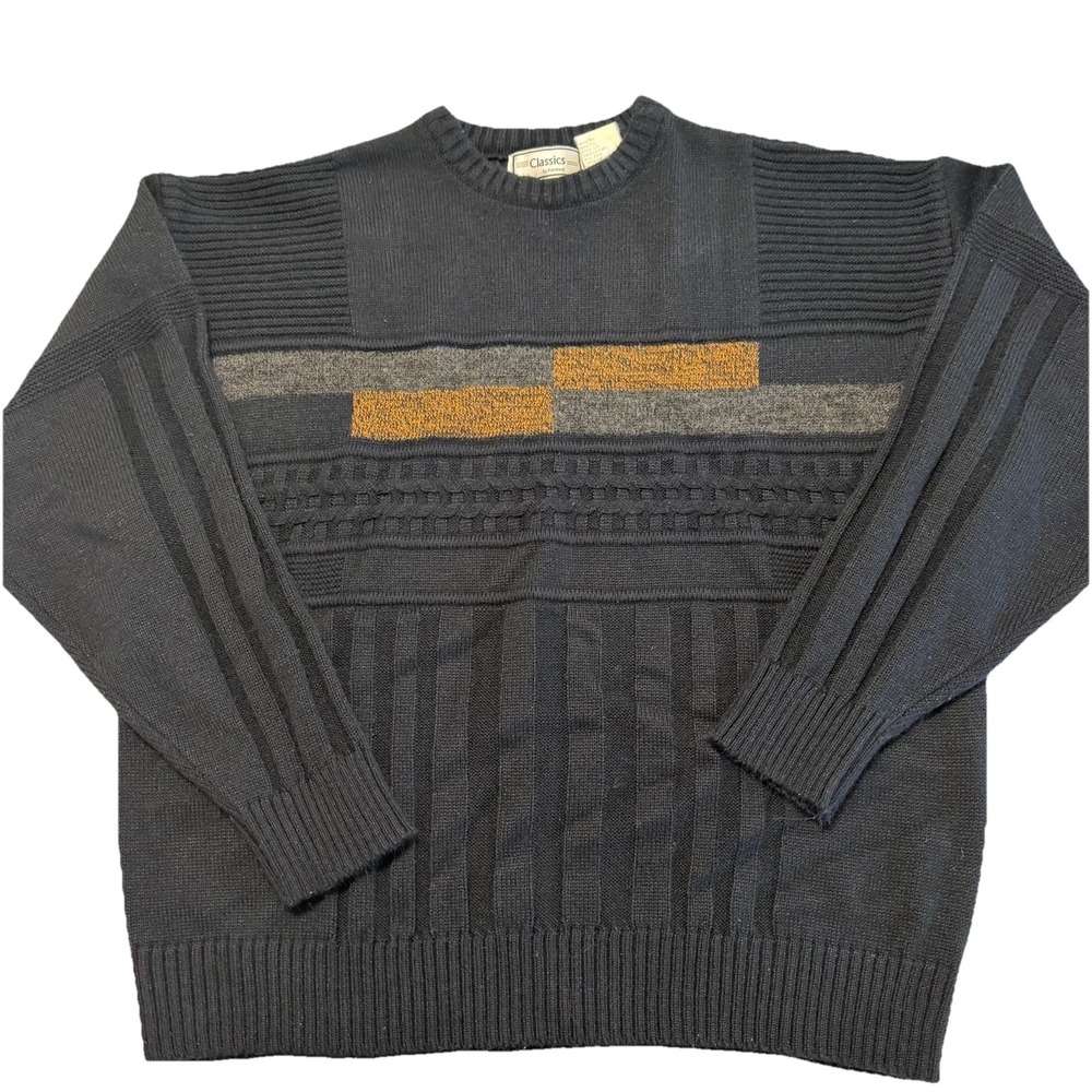 Vintage Palmland Classics Acrylic Knit Grandpa Sweater Mens L Black Ribbed